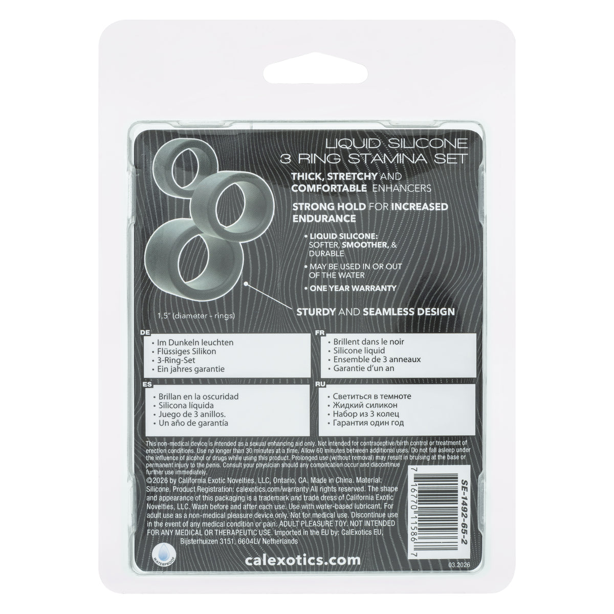 CalExotics - Alpha 3-Ring Stamina Cock Ring Set (Black) - Black