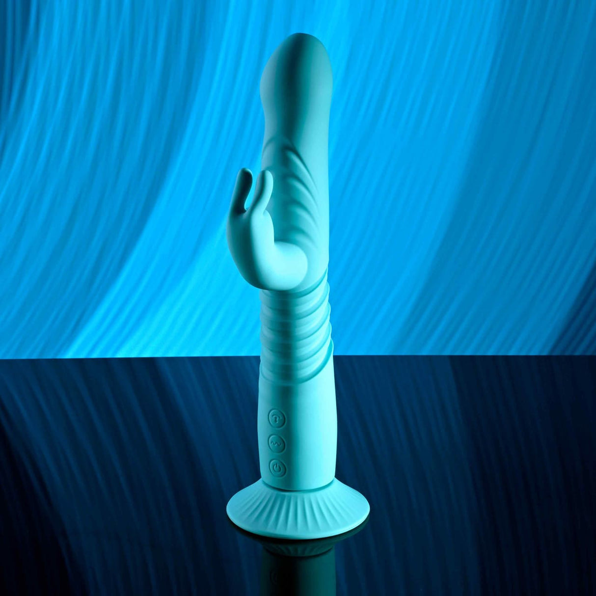 Evolved - Vibrator Kelinci Bunny Hop dengan Dasar Hisap dan Gerakan Dorong (Biru)