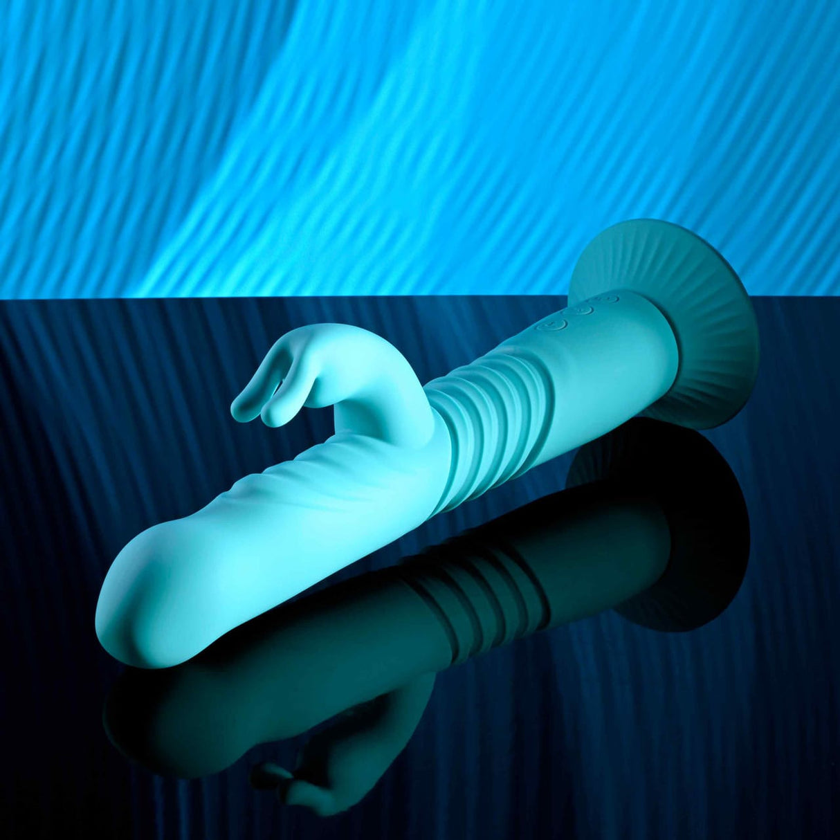 Evolved - Vibrator Kelinci Bunny Hop dengan Dasar Hisap dan Gerakan Dorong (Biru)