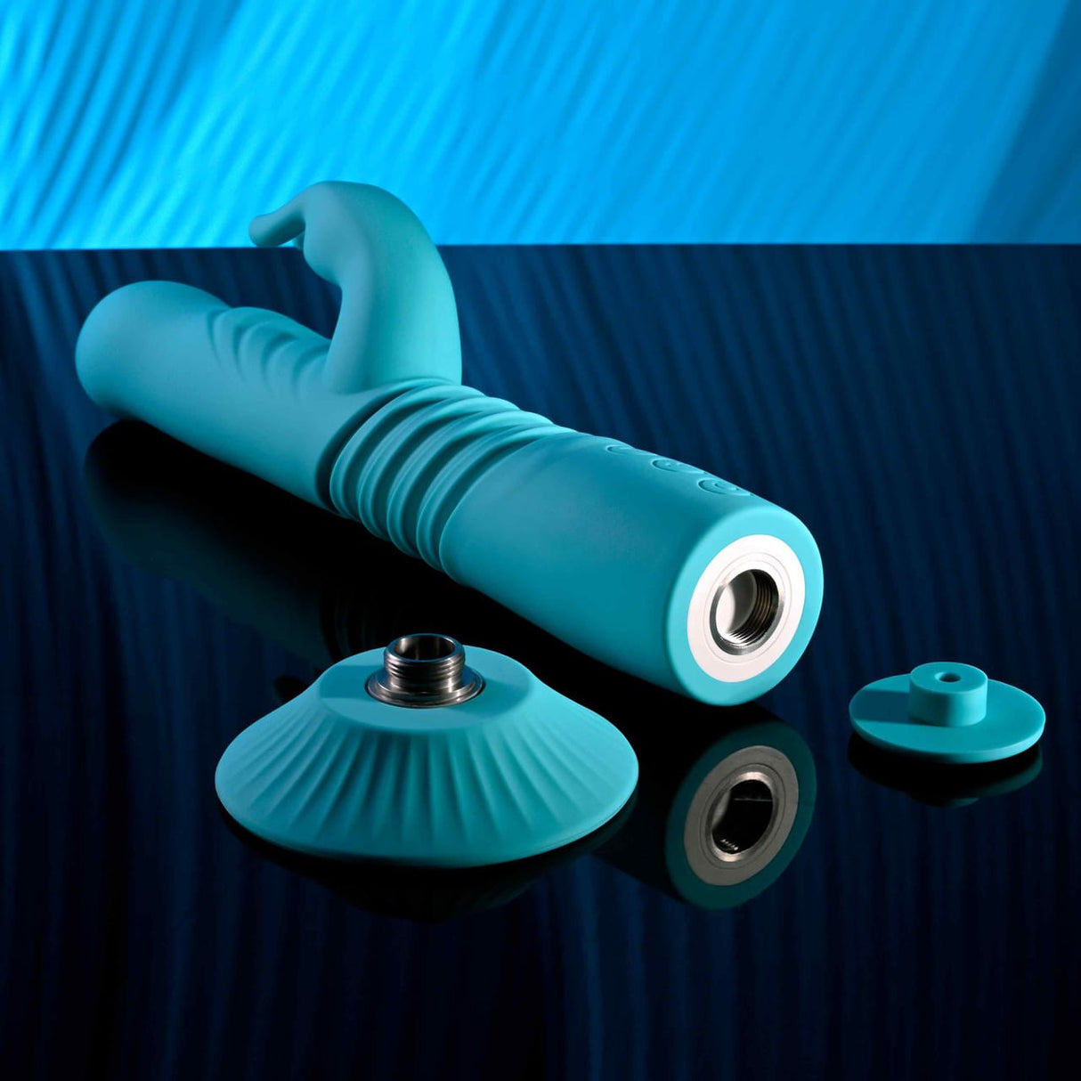 Evolved - Vibrator Kelinci Bunny Hop dengan Dasar Hisap dan Gerakan Dorong (Biru)