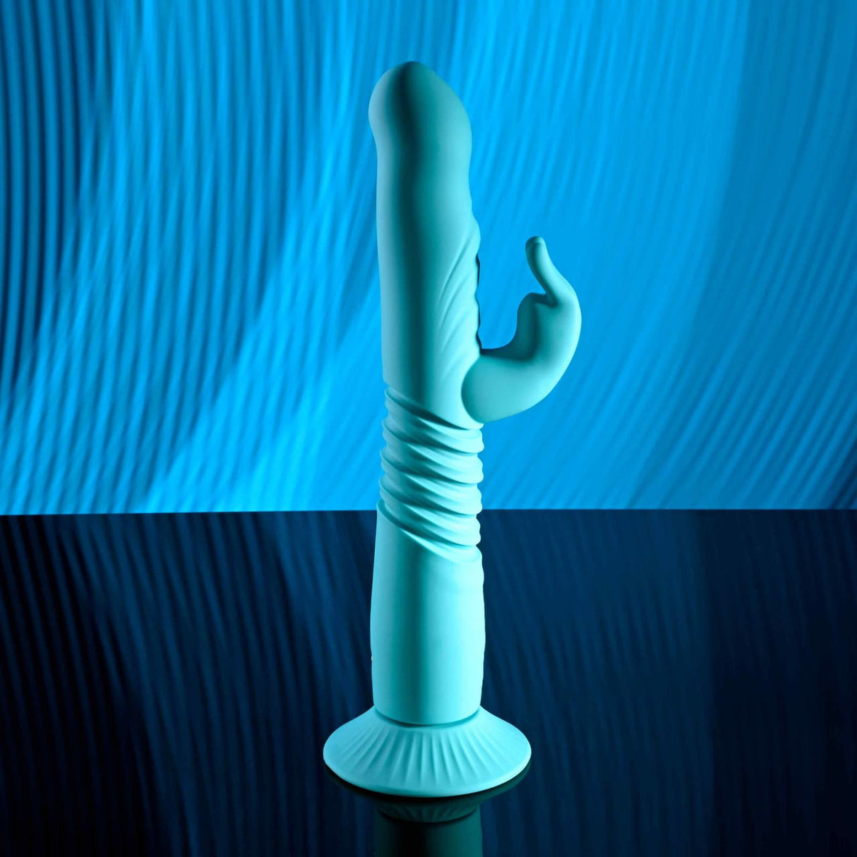 Evolved - Vibrator Kelinci Bunny Hop dengan Dasar Hisap dan Gerakan Dorong (Biru)