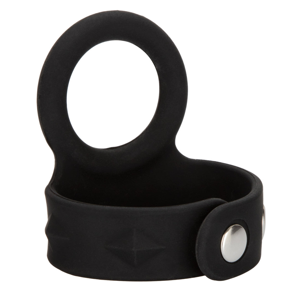 CalExotics - Silicone Tri-Snap Scrotum Support Cock Ring (Black) – product view 6