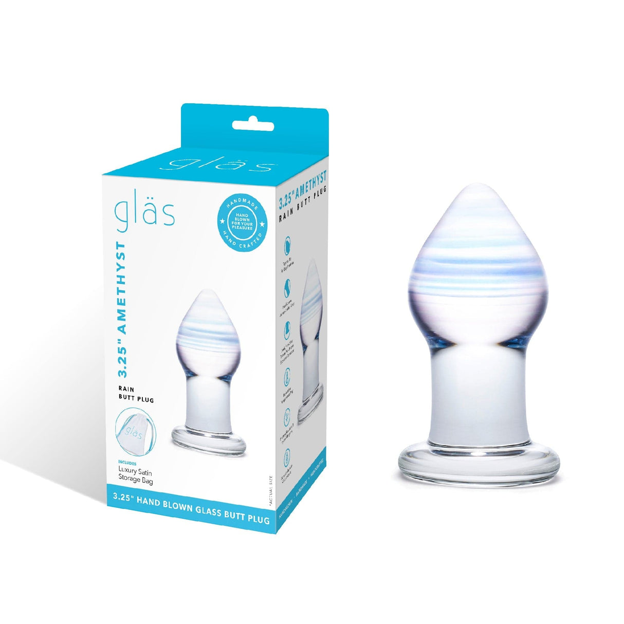 Glas - Amethyst Rain Glass Butt Plug 3.25" (Clear) - CherryAffairs.sg