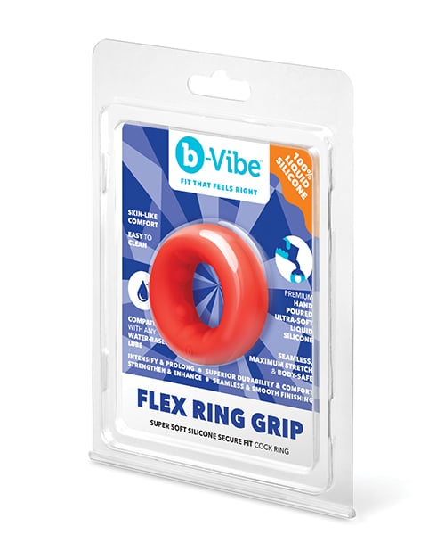 B-Vibe - Flex Ring Grip Silicone Cock Ring (Red) - Red