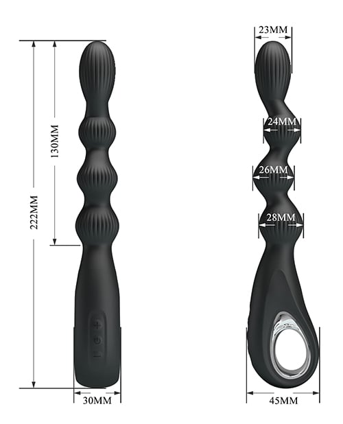 Pretty Love - Federer Rechargeable Beaded Anal Vibrator (Black) - Black