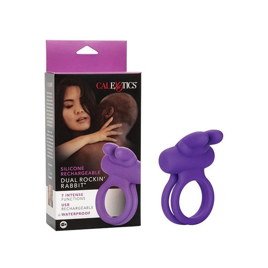 CalExotics - Cincin Penis Bergetar Rockin’ Rabbit dengan Kendali Jarak Jauh (Ungu)