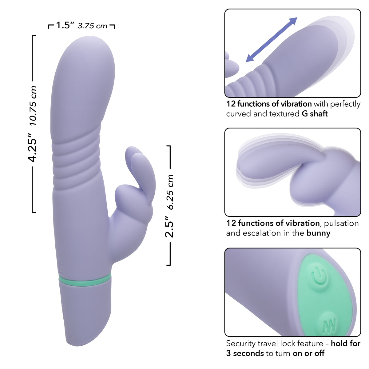 CalExotics - Love Bunny Thrusting Rabbit Vibrator (Purple) - Purple