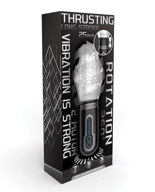 Secwell - Thrusting, Rotating & Vibrating Oral Masturbator (Black) - Black