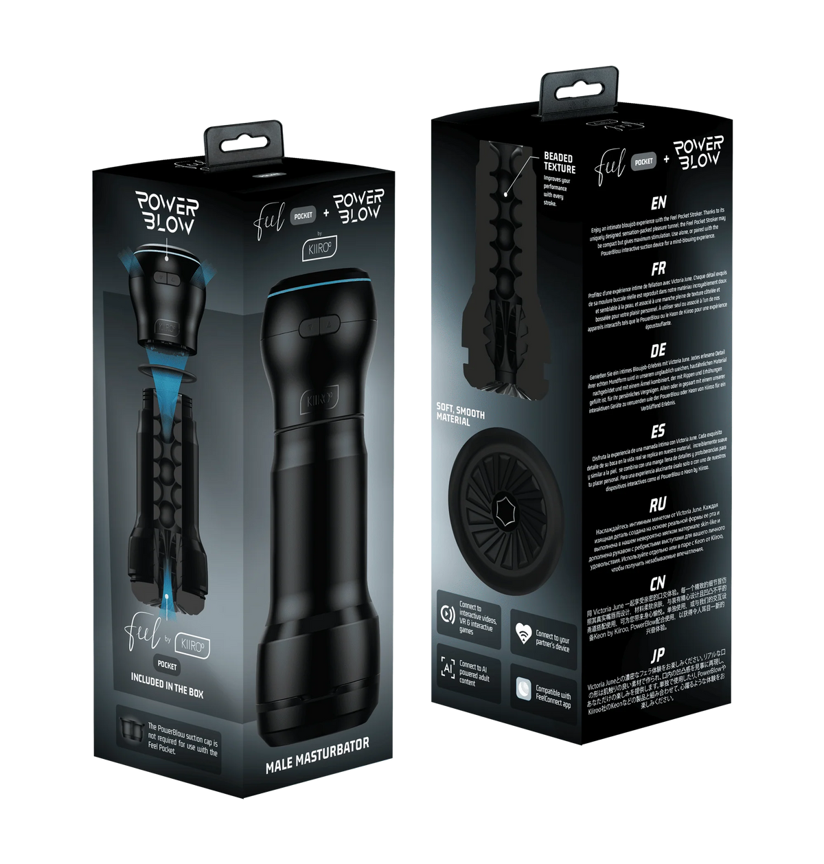 Kiiroo - Kombinasi Masturbator Hisap PowerBlow & Feel Pocket yang Dikendalikan Aplikasi (Hitam)