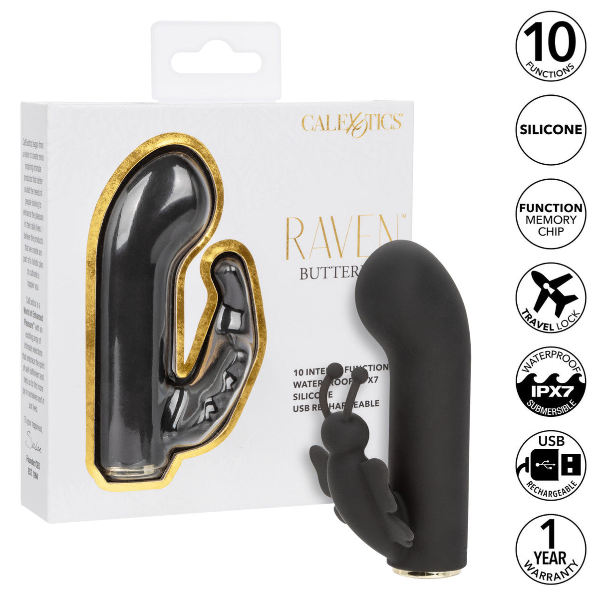 CalExotics - Raven Butterfly Rechargeable Mini Dual Vibrator (Black) – product view 7