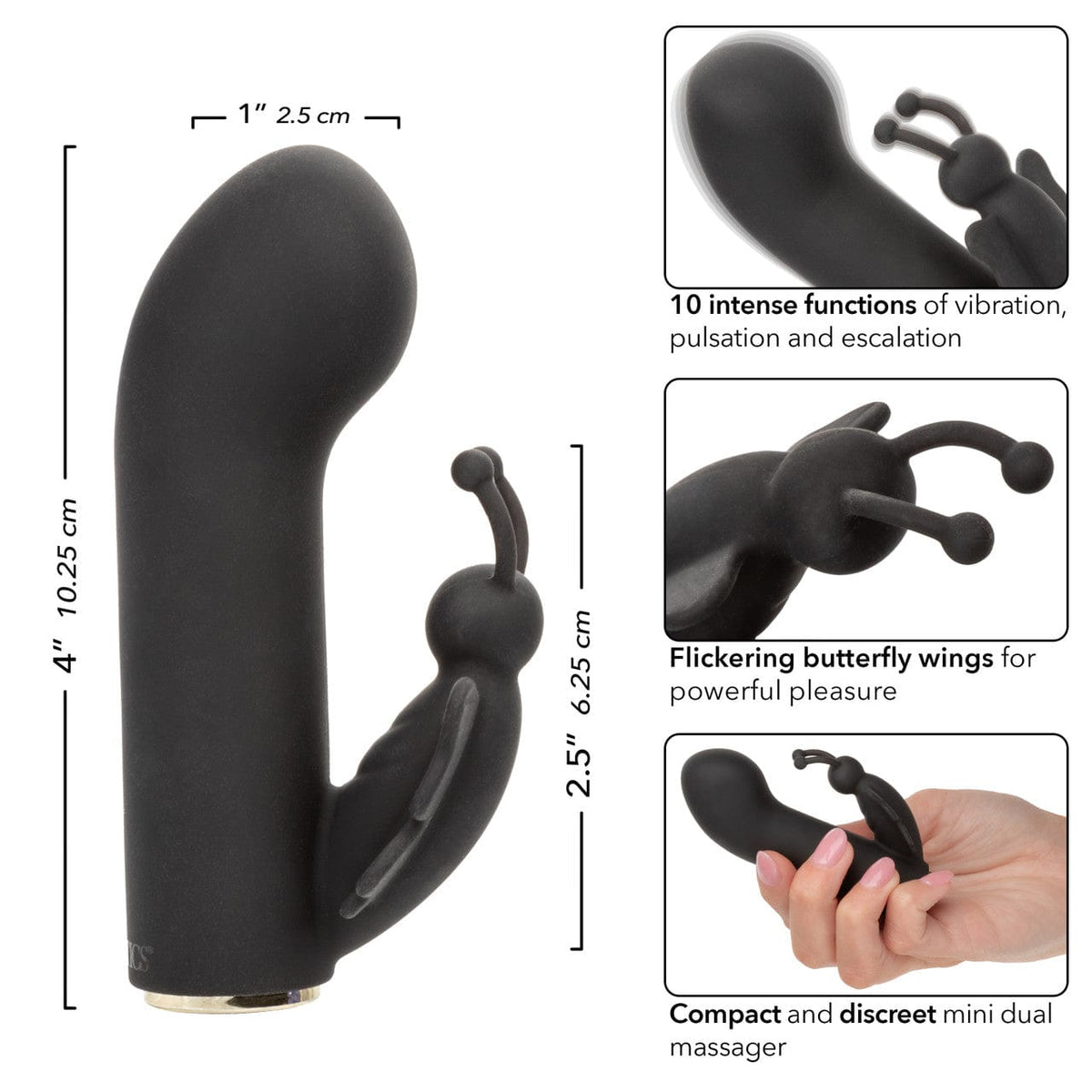 CalExotics - Raven Butterfly Rechargeable Mini Dual Vibrator (Black) CE2192 CherryAffairs