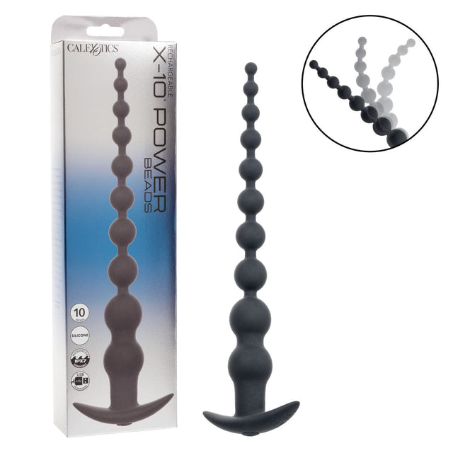 CalExotics - Rechargeable X-10 Extended Vibrating Anal Beads (Black) CE2193 CherryAffairs
