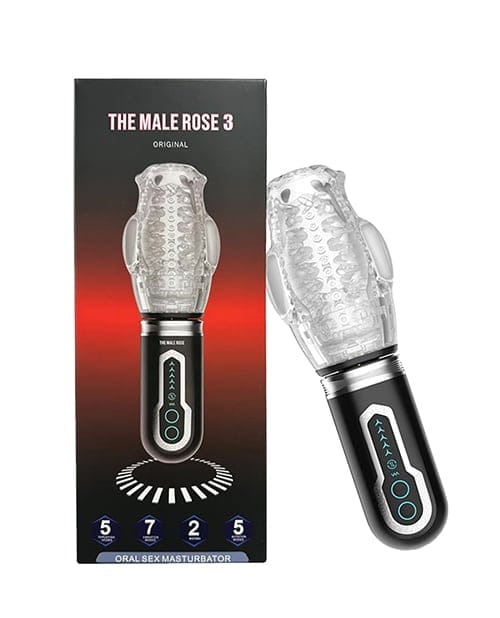 The Male Rose - Alat masturbasi oral dengan 3 gerakan dorong, putaran & getaran (Hitam)