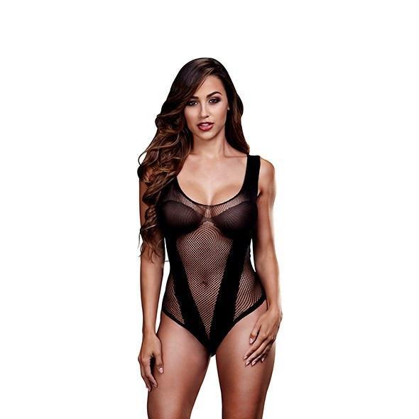 Baci - Fishnet Jacquard V Teddy One Size (Black) BAC1081 CherryAffairs
